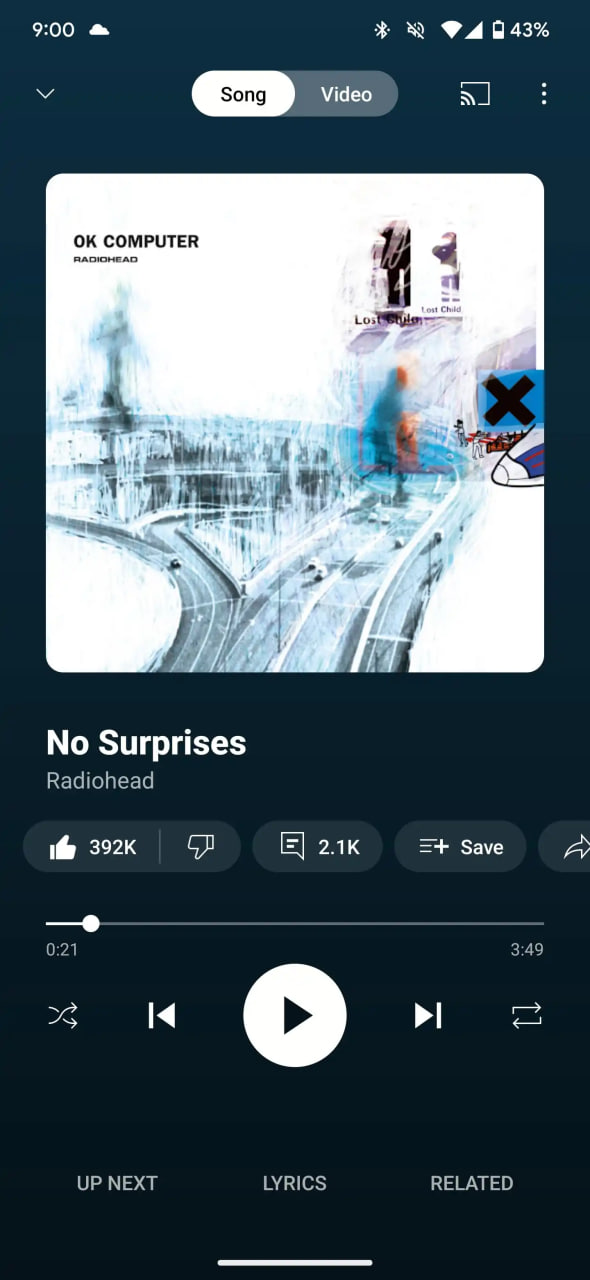 YouTube Music Now playing gradient background