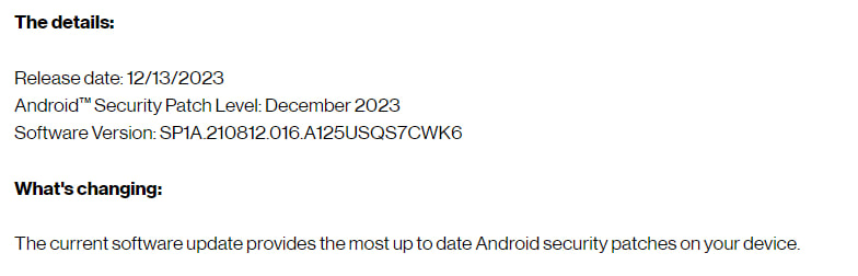  Samsung Galaxy A12 December 2023 update US